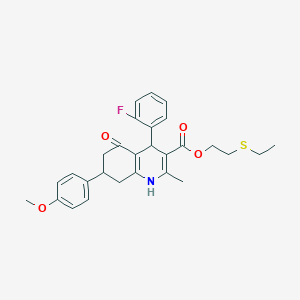 2-(Ethylsulfanyl)ethyl 4-(2-fluorophenyl)-7-(4-methoxyphenyl)-2-methyl-5-oxo-1,4,5,6,7,8-hexahydroquinoline-3-carboxylate