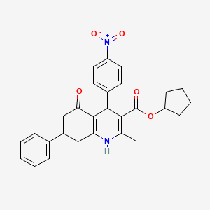 molecular formula C28H28N2O5 B4910252 Cyclopentyl 2-methyl-4-(4-nitrophenyl)-5-oxo-7-phenyl-1,4,5,6,7,8-hexahydroquinoline-3-carboxylate 