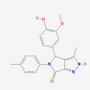 molecular formula C20H19N3O3 B491044 4-(4-hydroxy-3-methoxyphenyl)-3-methyl-5-(4-methylphenyl)-4,5-dihydropyrrolo[3,4-c]pyrazol-6(1H)-one CAS No. 573942-06-0