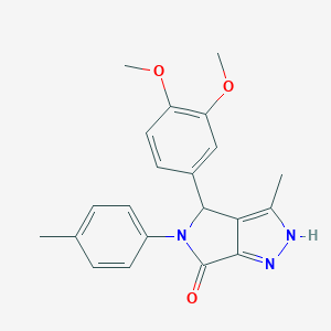 molecular formula C21H21N3O3 B491045 4-(3,4-dimethoxyphenyl)-3-methyl-5-(4-methylphenyl)-4,5-dihydropyrrolo[3,4-c]pyrazol-6(1H)-one CAS No. 577763-86-1