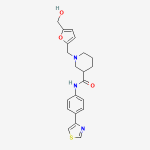 molecular formula C21H23N3O3S B4910516 1-{[5-(hydroxymethyl)-2-furyl]methyl}-N-[4-(1,3-thiazol-4-yl)phenyl]-3-piperidinecarboxamide 