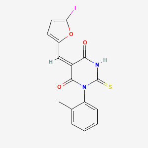 (5E)-5-[(5-iodofuran-2-yl)methylidene]-1-(2-methylphenyl)-2-sulfanylidene-1,3-diazinane-4,6-dione