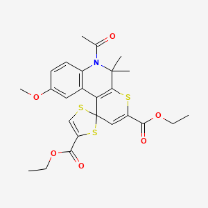 diethyl 6'-acetyl-9'-methoxy-5',5'-dimethyl-5',6'-dihydrospiro[1,3-dithiole-2,1'-thiopyrano[2,3-c]quinoline]-3',4-dicarboxylate