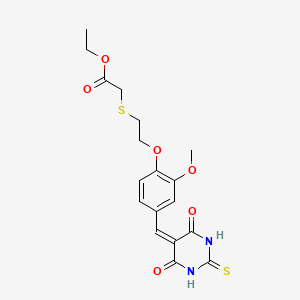 ETHYL 2-[(2-{4-[(4,6-DIOXO-2-SULFANYLIDENE-1,3-DIAZINAN-5-YLIDENE)METHYL]-2-METHOXYPHENOXY}ETHYL)SULFANYL]ACETATE