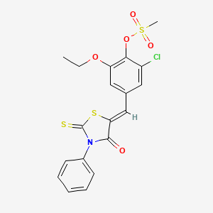 2-chloro-6-ethoxy-4-[(4-oxo-3-phenyl-2-thioxo-1,3-thiazolidin-5-ylidene)methyl]phenyl methanesulfonate