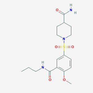 molecular formula C17H25N3O5S B4911158 1-[4-Methoxy-3-(propylcarbamoyl)phenyl]sulfonylpiperidine-4-carboxamide 