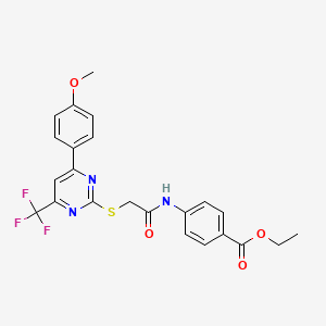 molecular formula C23H20F3N3O4S B4911424 ethyl 4-[({[4-(4-methoxyphenyl)-6-(trifluoromethyl)-2-pyrimidinyl]thio}acetyl)amino]benzoate 