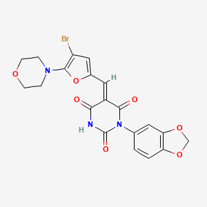 molecular formula C20H16BrN3O7 B4911706 (5E)-1-(2H-1,3-Benzodioxol-5-YL)-5-{[4-bromo-5-(morpholin-4-YL)furan-2-YL]methylidene}-1,3-diazinane-2,4,6-trione 