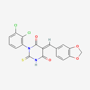 molecular formula C18H10Cl2N2O4S B4911763 (5E)-5-[(2H-1,3-BENZODIOXOL-5-YL)METHYLIDENE]-1-(2,3-DICHLOROPHENYL)-2-SULFANYLIDENE-1,3-DIAZINANE-4,6-DIONE 