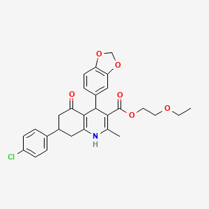 2-Ethoxyethyl 4-(1,3-benzodioxol-5-yl)-7-(4-chlorophenyl)-2-methyl-5-oxo-1,4,5,6,7,8-hexahydroquinoline-3-carboxylate