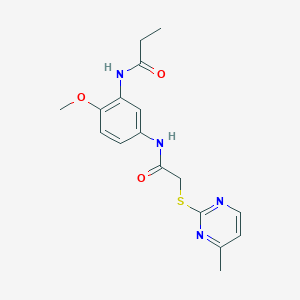 molecular formula C17H20N4O3S B4911840 N-[2-methoxy-5-({[(4-methyl-2-pyrimidinyl)thio]acetyl}amino)phenyl]propanamide 