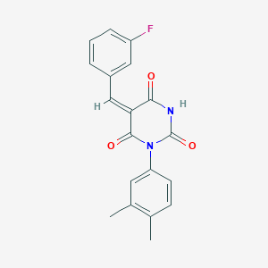 molecular formula C19H15FN2O3 B4911852 (5E)-1-(3,4-dimethylphenyl)-5-(3-fluorobenzylidene)pyrimidine-2,4,6(1H,3H,5H)-trione 