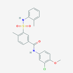 molecular formula C22H21ClN2O4S B4912086 N-(3-chloro-4-methoxyphenyl)-4-methyl-3-{[(2-methylphenyl)amino]sulfonyl}benzamide 