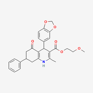 molecular formula C27H27NO6 B4912333 2-Methoxyethyl 4-(1,3-benzodioxol-5-yl)-2-methyl-5-oxo-7-phenyl-1,4,5,6,7,8-hexahydroquinoline-3-carboxylate 