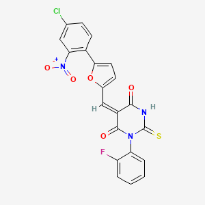 (5E)-5-{[5-(4-Chloro-2-nitrophenyl)furan-2-YL]methylidene}-1-(2-fluorophenyl)-2-sulfanylidene-1,3-diazinane-4,6-dione