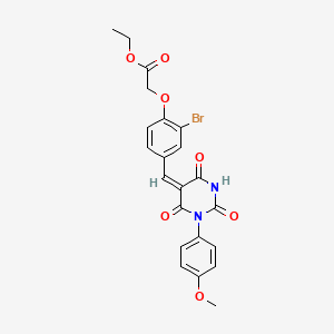 ethyl 2-[2-bromo-4-[(E)-[1-(4-methoxyphenyl)-2,4,6-trioxo-1,3-diazinan-5-ylidene]methyl]phenoxy]acetate