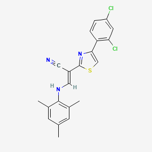 (E)-2-[4-(2,4-dichlorophenyl)-1,3-thiazol-2-yl]-3-(2,4,6-trimethylanilino)prop-2-enenitrile