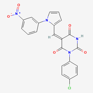 molecular formula C21H13ClN4O5 B4913058 (5E)-1-(4-chlorophenyl)-5-{[1-(3-nitrophenyl)-1H-pyrrol-2-yl]methylidene}pyrimidine-2,4,6(1H,3H,5H)-trione 