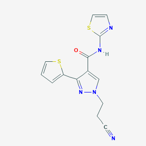 molecular formula C14H11N5OS2 B4913060 1-(2-cyanoethyl)-N-1,3-thiazol-2-yl-3-(2-thienyl)-1H-pyrazole-4-carboxamide 