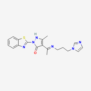 molecular formula C19H20N6OS B4913094 2-(1,3-benzothiazol-2-yl)-4-(1-{[3-(1H-imidazol-1-yl)propyl]amino}ethylidene)-5-methyl-2,4-dihydro-3H-pyrazol-3-one 