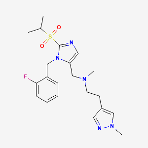 N-[[3-[(2-fluorophenyl)methyl]-2-propan-2-ylsulfonylimidazol-4-yl]methyl]-N-methyl-2-(1-methylpyrazol-4-yl)ethanamine