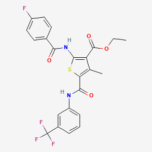 molecular formula C23H18F4N2O4S B4913166 ethyl 2-[(4-fluorobenzoyl)amino]-4-methyl-5-({[3-(trifluoromethyl)phenyl]amino}carbonyl)-3-thiophenecarboxylate 