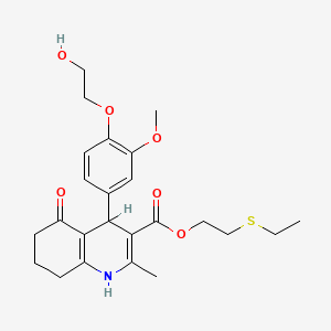 molecular formula C24H31NO6S B4913167 2-(Ethylsulfanyl)ethyl 4-[4-(2-hydroxyethoxy)-3-methoxyphenyl]-2-methyl-5-oxo-1,4,5,6,7,8-hexahydroquinoline-3-carboxylate 