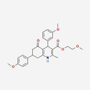 molecular formula C28H31NO6 B4913214 2-Methoxyethyl 4-(3-methoxyphenyl)-7-(4-methoxyphenyl)-2-methyl-5-oxo-1,4,5,6,7,8-hexahydroquinoline-3-carboxylate 