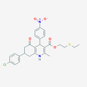 molecular formula C27H27ClN2O5S B4913716 2-(Ethylsulfanyl)ethyl 7-(4-chlorophenyl)-2-methyl-4-(4-nitrophenyl)-5-oxo-1,4,5,6,7,8-hexahydroquinoline-3-carboxylate 