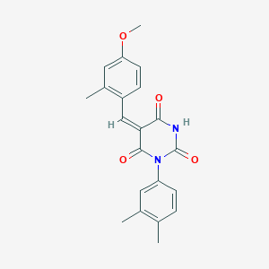 (5E)-1-(3,4-dimethylphenyl)-5-(4-methoxy-2-methylbenzylidene)pyrimidine-2,4,6(1H,3H,5H)-trione