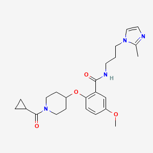 molecular formula C24H32N4O4 B4914040 2-{[1-(cyclopropylcarbonyl)-4-piperidinyl]oxy}-5-methoxy-N-[3-(2-methyl-1H-imidazol-1-yl)propyl]benzamide 