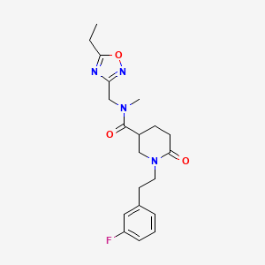 molecular formula C20H25FN4O3 B4914055 N-[(5-ethyl-1,2,4-oxadiazol-3-yl)methyl]-1-[2-(3-fluorophenyl)ethyl]-N-methyl-6-oxo-3-piperidinecarboxamide 