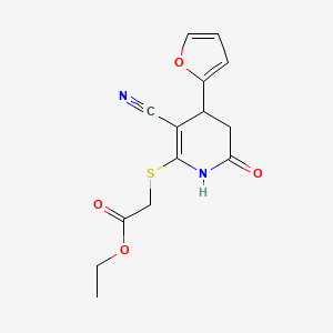 molecular formula C14H14N2O4S B4914147 ETHYL 2-{[3-CYANO-4-(FURAN-2-YL)-6-OXO-1,4,5,6-TETRAHYDROPYRIDIN-2-YL]SULFANYL}ACETATE 