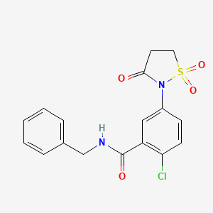 molecular formula C17H15ClN2O4S B4914500 N-benzyl-2-chloro-5-(1,1-dioxido-3-oxo-2-isothiazolidinyl)benzamide 