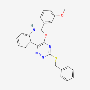 molecular formula C24H20N4O2S B4914774 3-[3-(Benzylsulfanyl)-6,7-dihydro[1,2,4]triazino[5,6-D][3,1]benzoxazepin-6-YL]phenyl methyl ether 