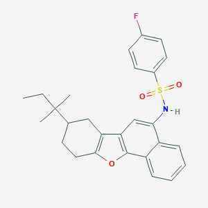 molecular formula C27H28FNO3S B491488 4-fluoro-N-(8-(tert-pentyl)-7,8,9,10-tetrahydronaphtho[1,2-b]benzofuran-5-yl)benzenesulfonamide CAS No. 442553-67-5