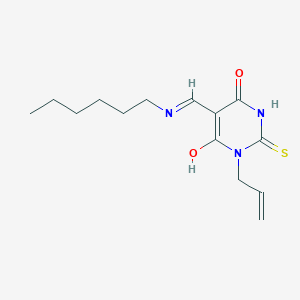 5-(Hexyliminomethyl)-6-hydroxy-1-prop-2-enyl-2-sulfanylidenepyrimidin-4-one