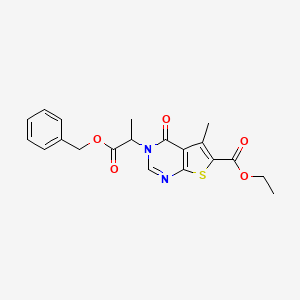 molecular formula C20H20N2O5S B4915263 Ethyl 5-methyl-4-oxo-3-(1-oxo-1-phenylmethoxypropan-2-yl)thieno[2,3-d]pyrimidine-6-carboxylate 