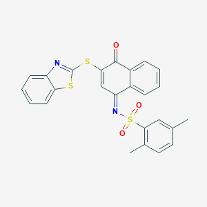 molecular formula C25H18N2O3S3 B491575 (Z)-N-(3-(benzo[d]thiazol-2-ylthio)-4-oxonaphthalen-1(4H)-ylidene)-2,5-dimethylbenzenesulfonamide CAS No. 518322-27-5