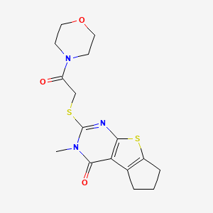 molecular formula C16H19N3O3S2 B4915774 11-Methyl-10-(2-morpholin-4-yl-2-oxoethyl)sulfanyl-7-thia-9,11-diazatricyclo[6.4.0.02,6]dodeca-1(8),2(6),9-trien-12-one 