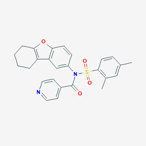 molecular formula C26H24N2O4S B491580 N-((2,4-dimethylphenyl)sulfonyl)-N-(6,7,8,9-tetrahydrodibenzo[b,d]furan-2-yl)isonicotinamide CAS No. 518321-39-6
