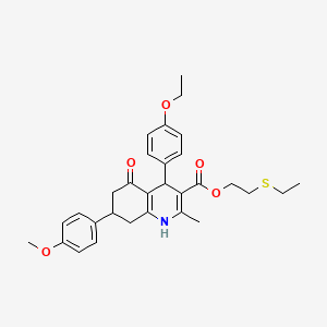 molecular formula C30H35NO5S B4915811 2-(Ethylsulfanyl)ethyl 4-(4-ethoxyphenyl)-7-(4-methoxyphenyl)-2-methyl-5-oxo-1,4,5,6,7,8-hexahydroquinoline-3-carboxylate 