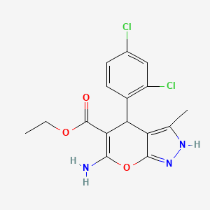 molecular formula C16H15Cl2N3O3 B4915922 Ethyl 6-amino-4-(2,4-dichlorophenyl)-3-methyl-2,4-dihydropyrano[2,3-c]pyrazole-5-carboxylate 