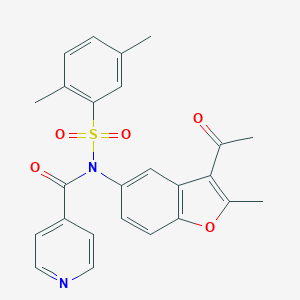 molecular formula C25H22N2O5S B491594 N-(3-acetyl-2-methyl-1-benzofuran-5-yl)-N-isonicotinoyl-2,5-dimethylbenzenesulfonamide CAS No. 518320-34-8