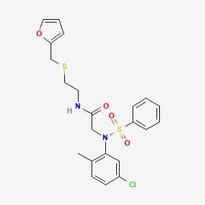 molecular formula C22H23ClN2O4S2 B4915986 2-[N-(benzenesulfonyl)-5-chloro-2-methylanilino]-N-[2-(furan-2-ylmethylsulfanyl)ethyl]acetamide 