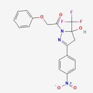 1-[5-Hydroxy-3-(4-nitrophenyl)-5-(trifluoromethyl)-4,5-dihydro-1H-pyrazol-1-YL]-2-phenoxyethan-1-one