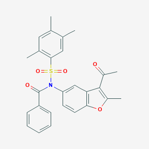 molecular formula C27H25NO5S B491615 N-(3-acetyl-2-methyl-1-benzofuran-5-yl)-N-benzoyl-2,4,5-trimethylbenzenesulfonamide CAS No. 518319-90-9