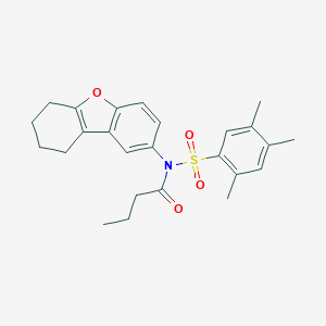 molecular formula C25H29NO4S B491617 N-(6,7,8,9-tetrahydrodibenzofuran-2-yl)-N-(2,4,5-trimethylphenyl)sulfonylbutanamide CAS No. 518319-68-1