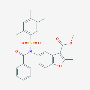 molecular formula C27H25NO6S B491618 Methyl 5-{benzoyl[(2,4,5-trimethylphenyl)sulfonyl]amino}-2-methyl-1-benzofuran-3-carboxylate CAS No. 518319-82-9
