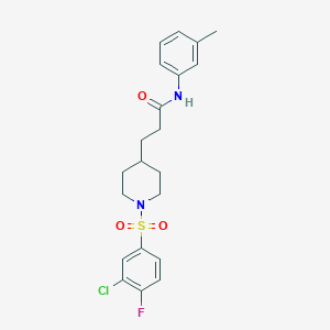 molecular formula C21H24ClFN2O3S B4916246 3-{1-[(3-chloro-4-fluorophenyl)sulfonyl]-4-piperidinyl}-N-(3-methylphenyl)propanamide 